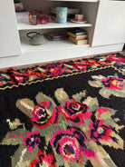 Vintage Black Floral Maramureș Wool Rug, 188x124 cm, view 8