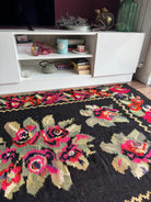 Vintage Black Floral Maramureș Wool Rug, 188x124 cm, view 9
