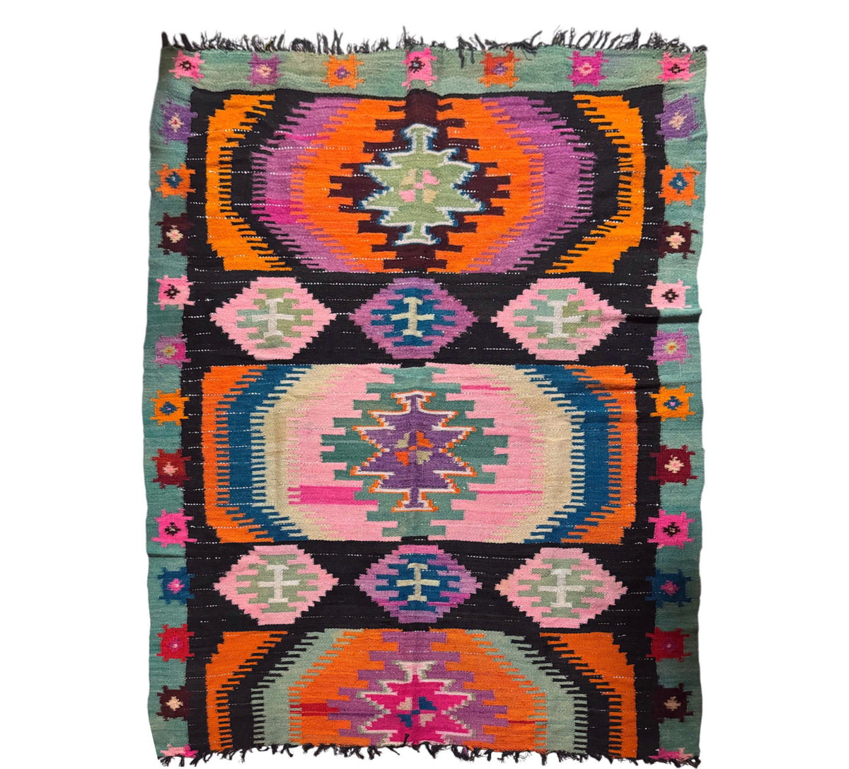 Vintage Geometric Maramureș Wool Rug, 175x140 cm