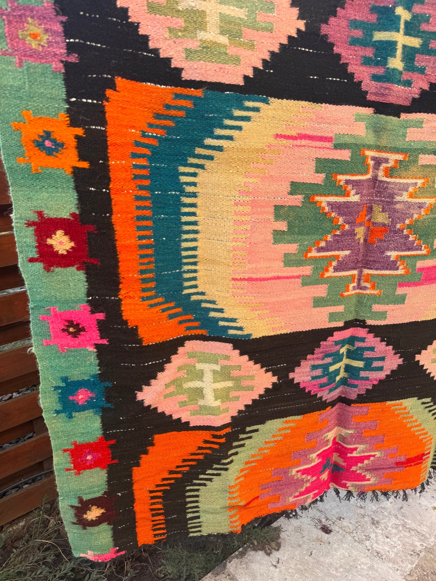 Vintage Geometric Maramureș Wool Rug, 175x140 cm, view 11