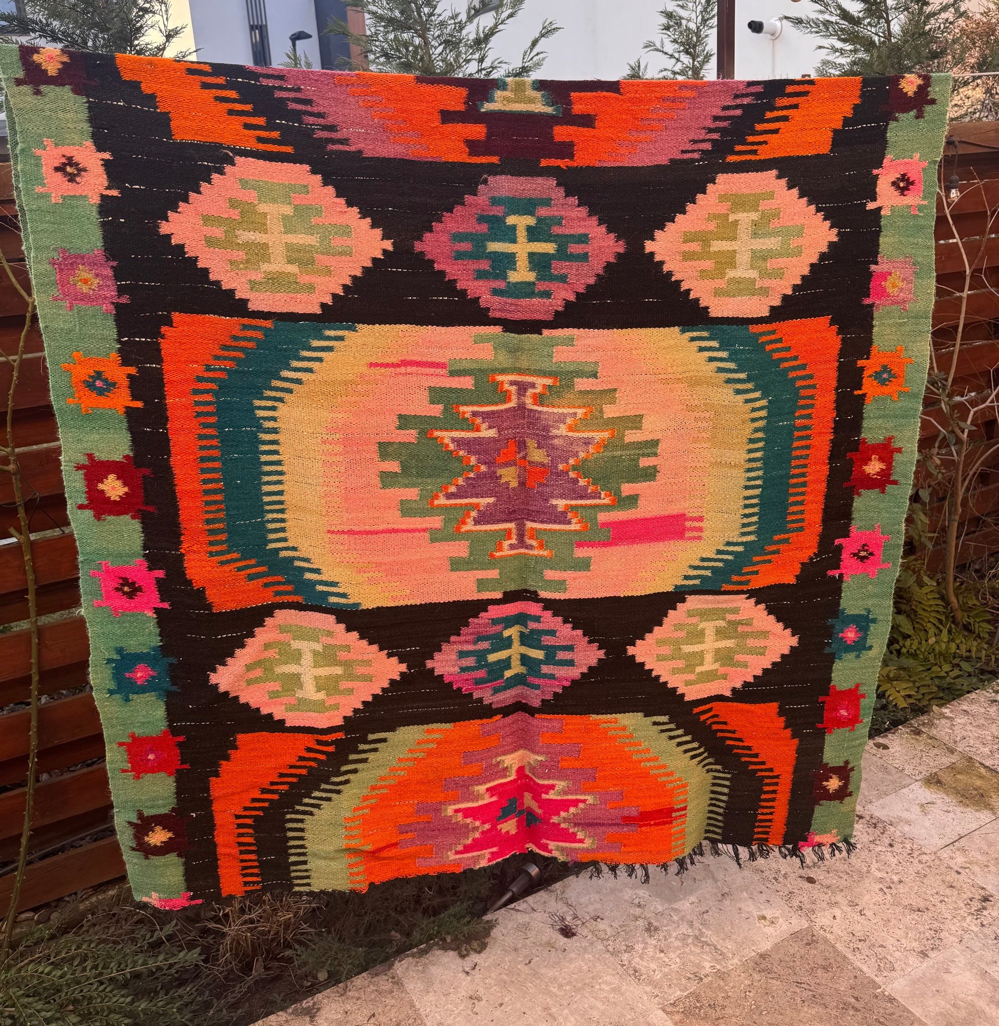 Vintage Geometric Maramureș Wool Rug, 175x140 cm, view 15