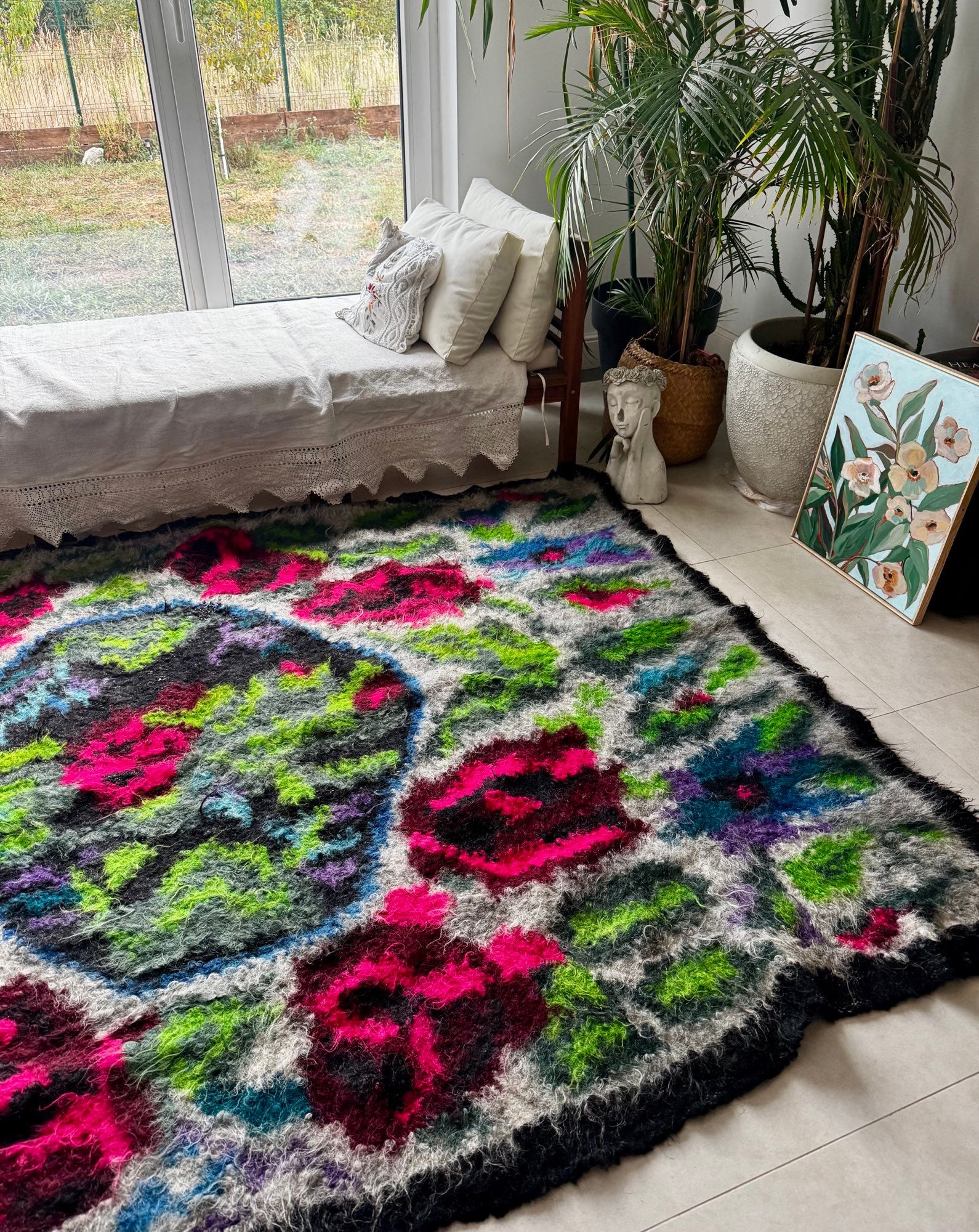 Vintage Floral Maramureș Wool Cerga Bedspread, 230x170 cm, view 14
