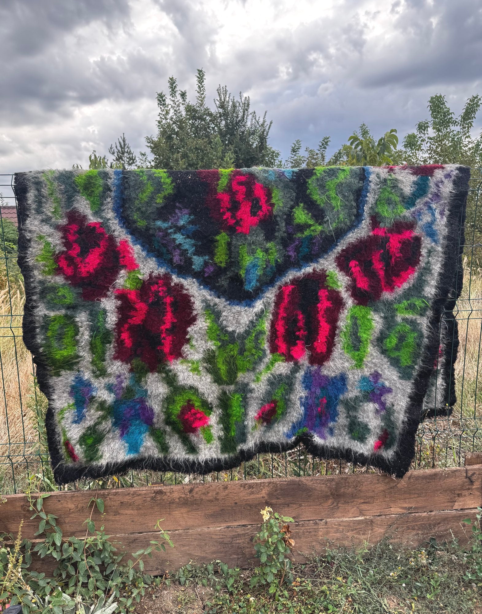 Vintage Floral Maramureș Wool Cerga Bedspread, 230x170 cm, view 4