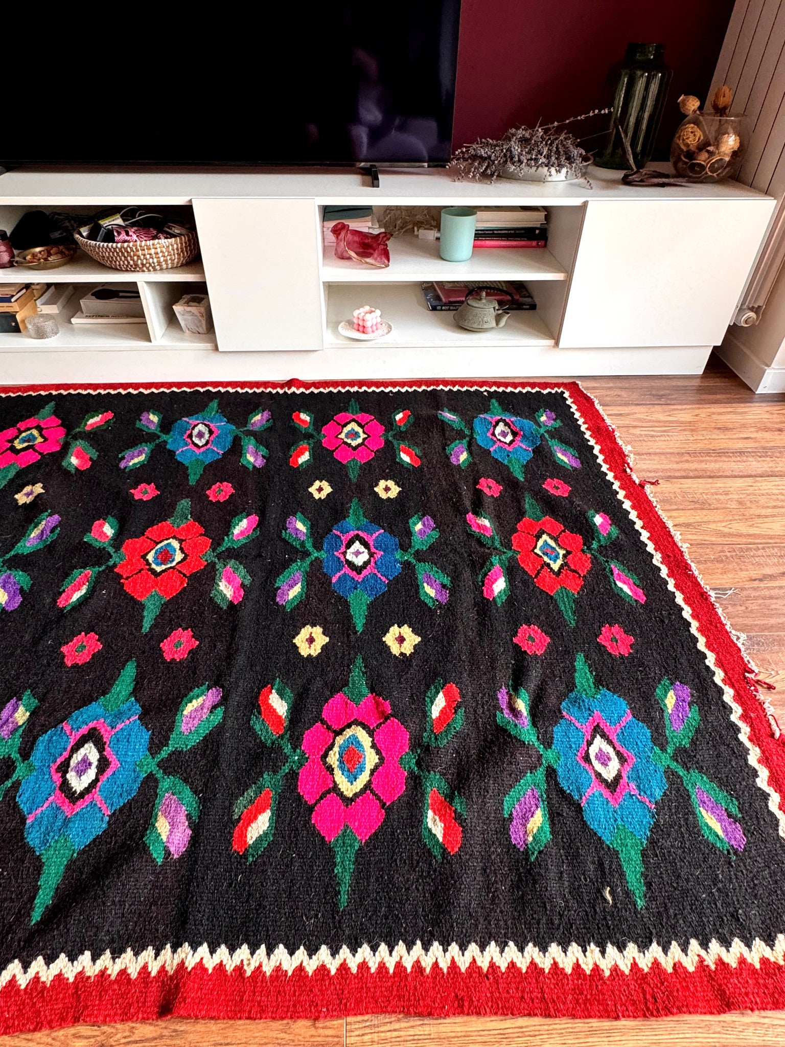 Vintage Floral Maramureș Wool Rug, 178x145 cm, view 3