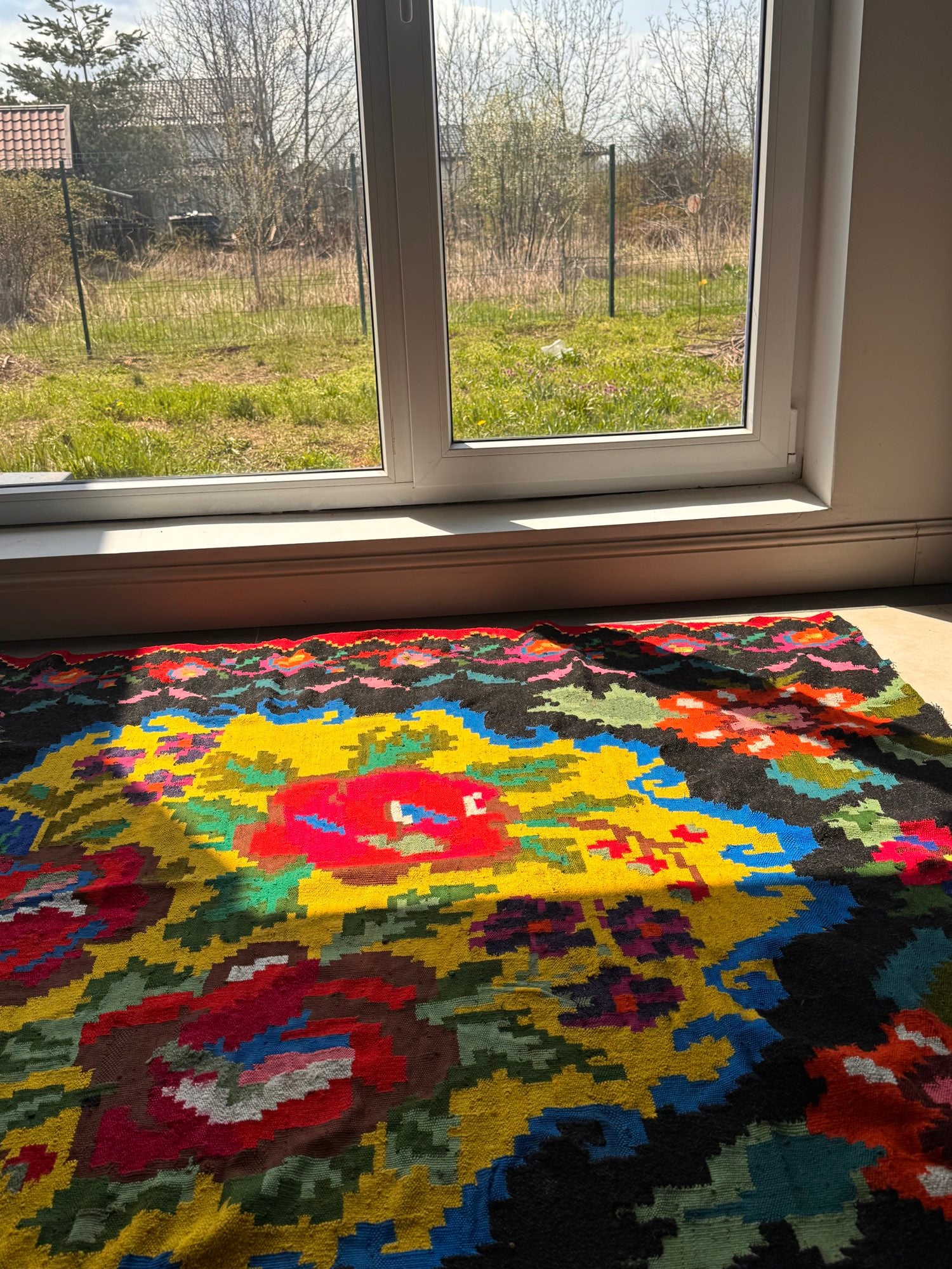 Vintage Yellow Floral Maramureș Wool Rug, 185x170 cm, view 4