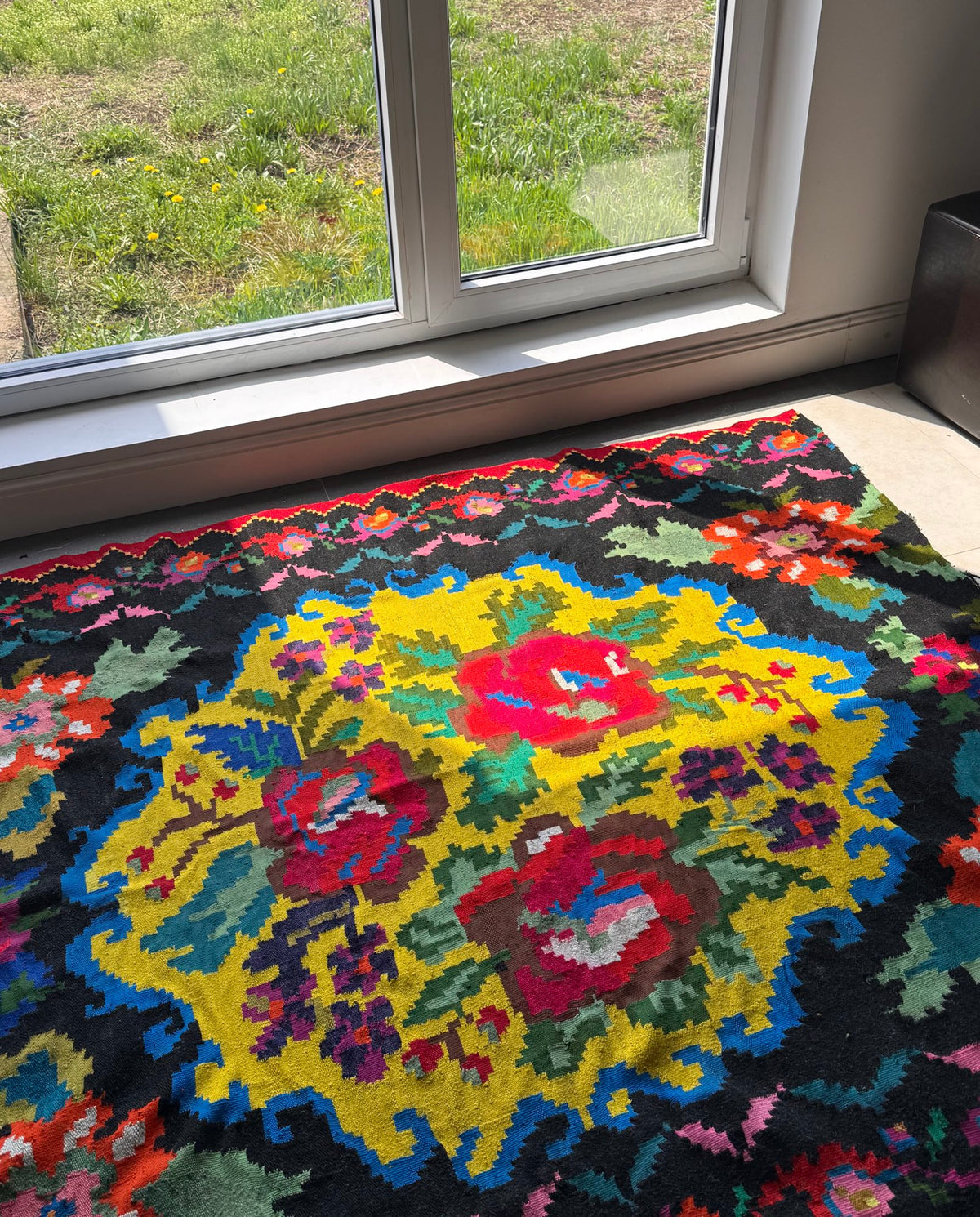 Vintage Yellow Floral Maramureș Wool Rug, 185x170 cm, view 5
