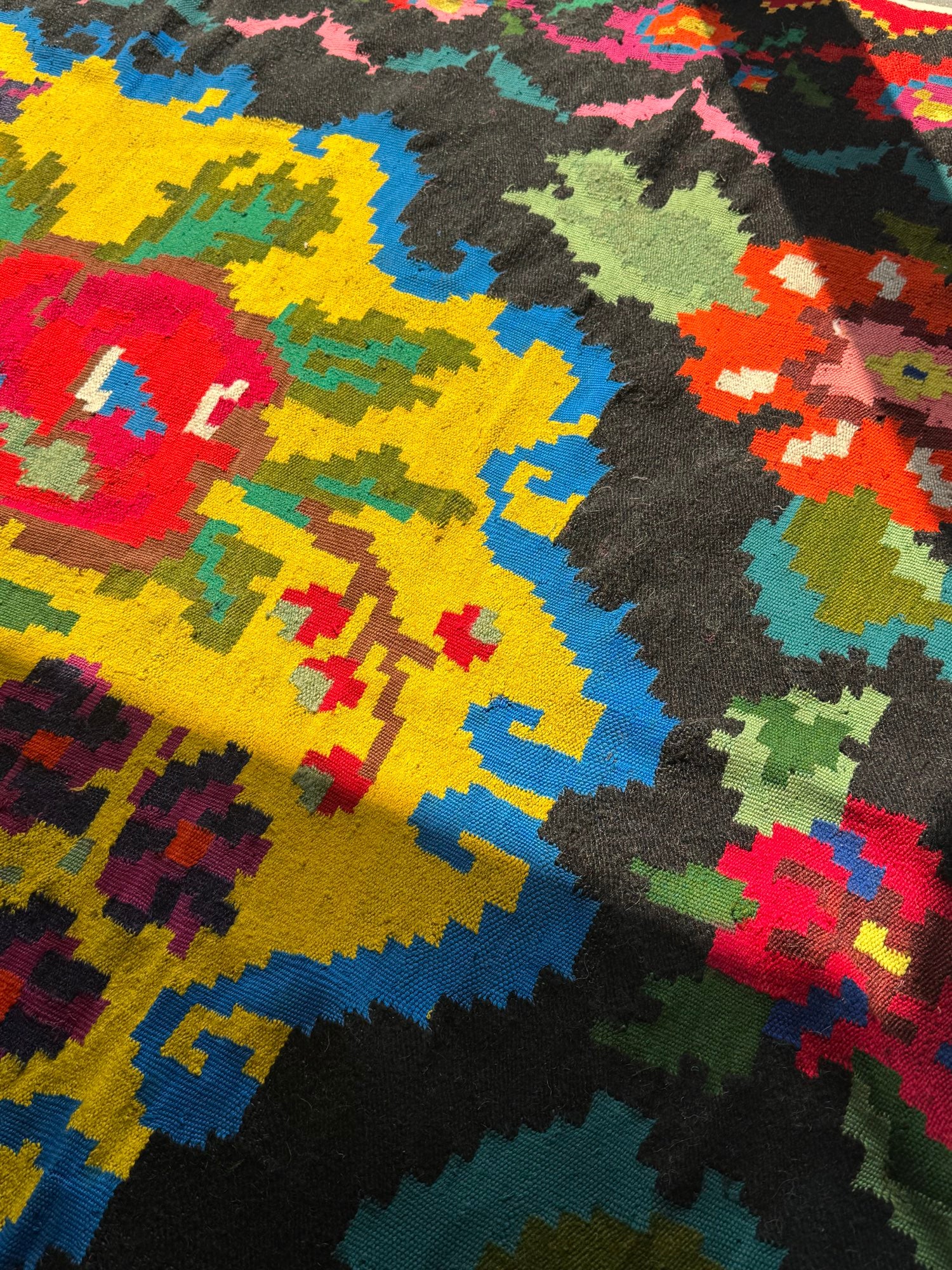 Vintage Yellow Floral Maramureș Wool Rug, 185x170 cm, view 8