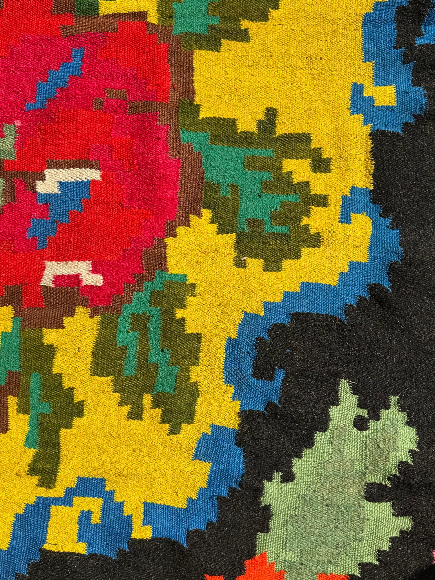 Vintage Yellow Floral Maramureș Wool Rug, 185x170 cm, view 9