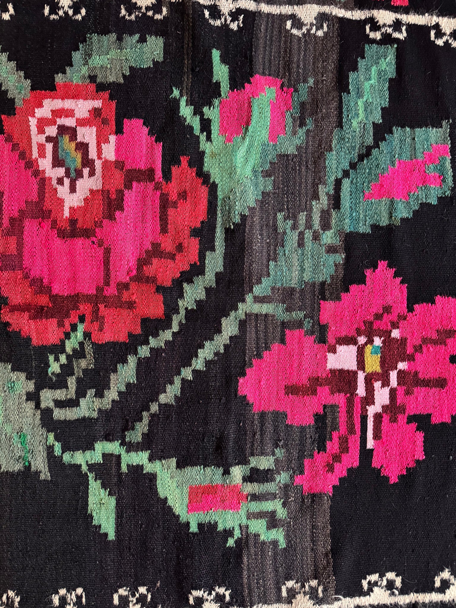 Vintage Black Floral Maramureș Wool Rug, 210x140 cm, view 10