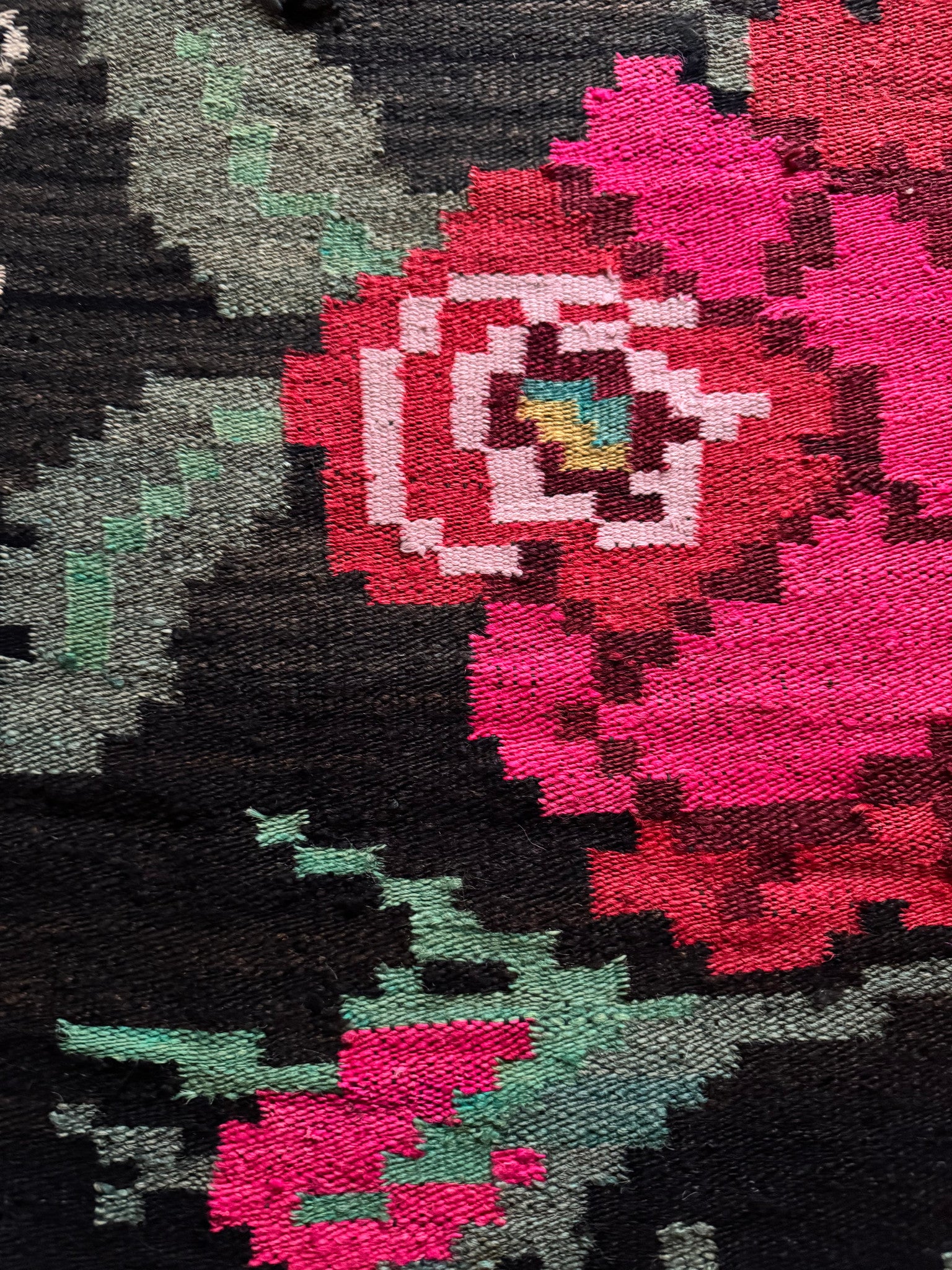 Vintage Black Floral Maramureș Wool Rug, 210x140 cm, view 14