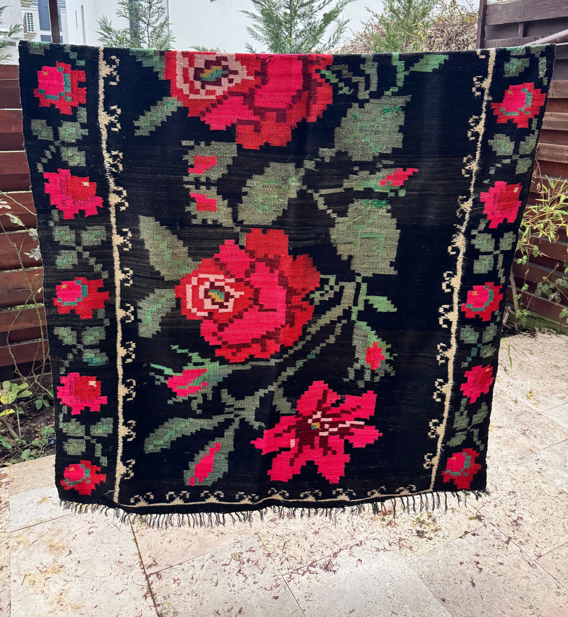 Vintage Black Floral Maramureș Wool Rug, 210x140 cm, view 2