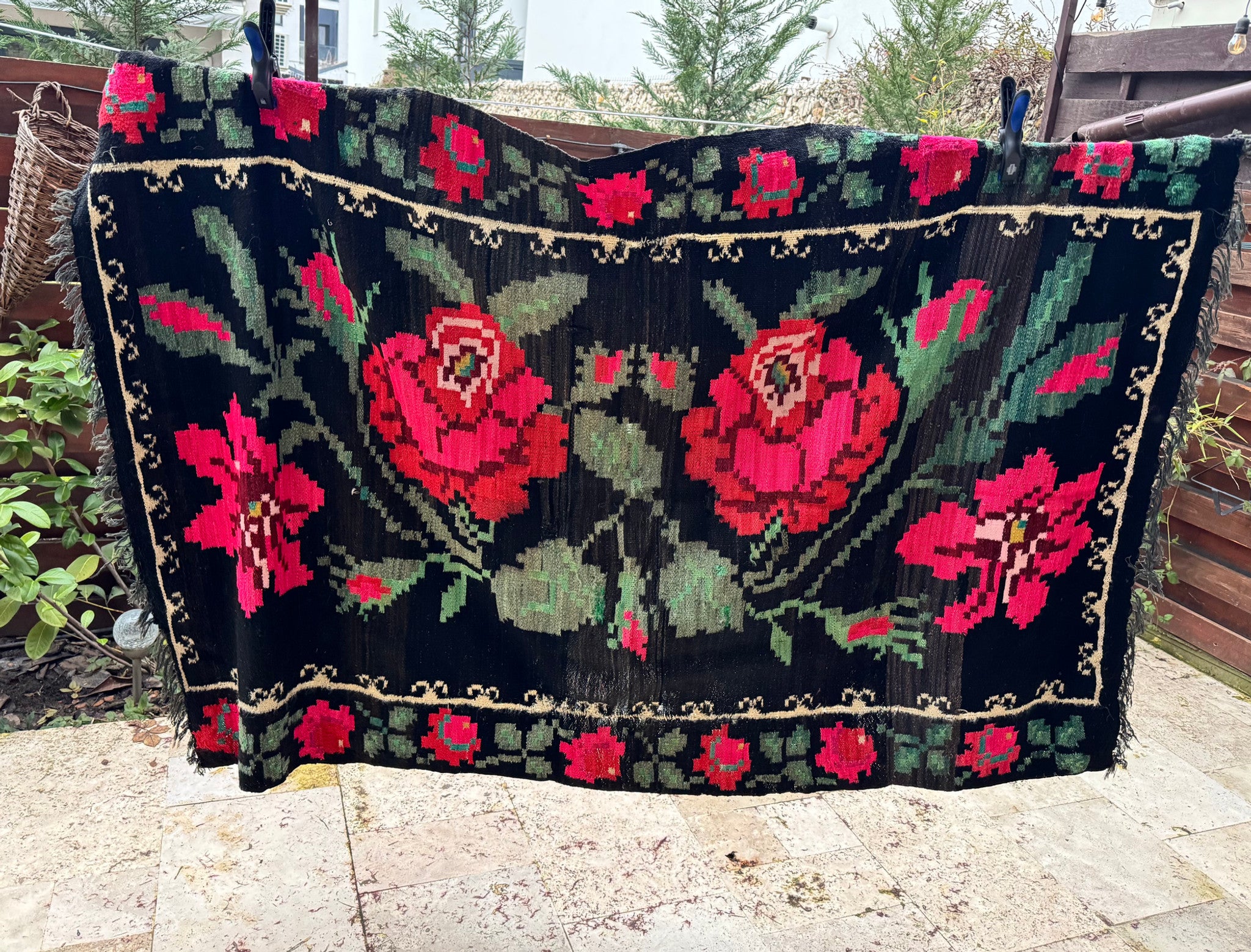 Vintage Black Floral Maramureș Wool Rug, 210x140 cm, view 3