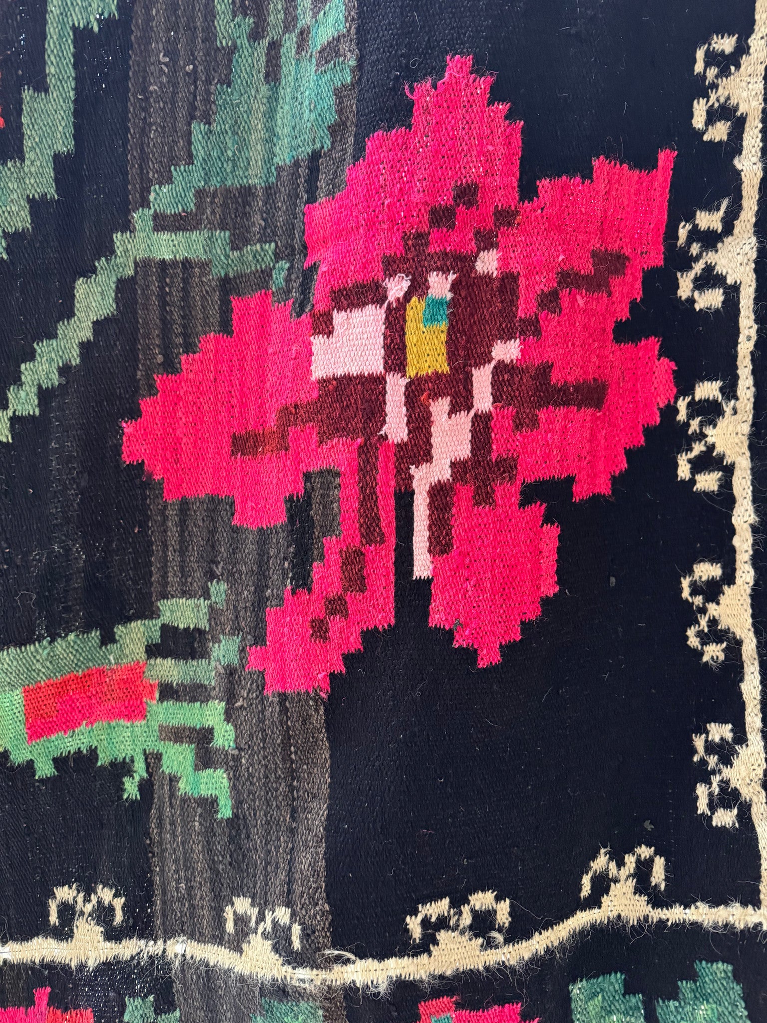 Vintage Black Floral Maramureș Wool Rug, 210x140 cm, view 5