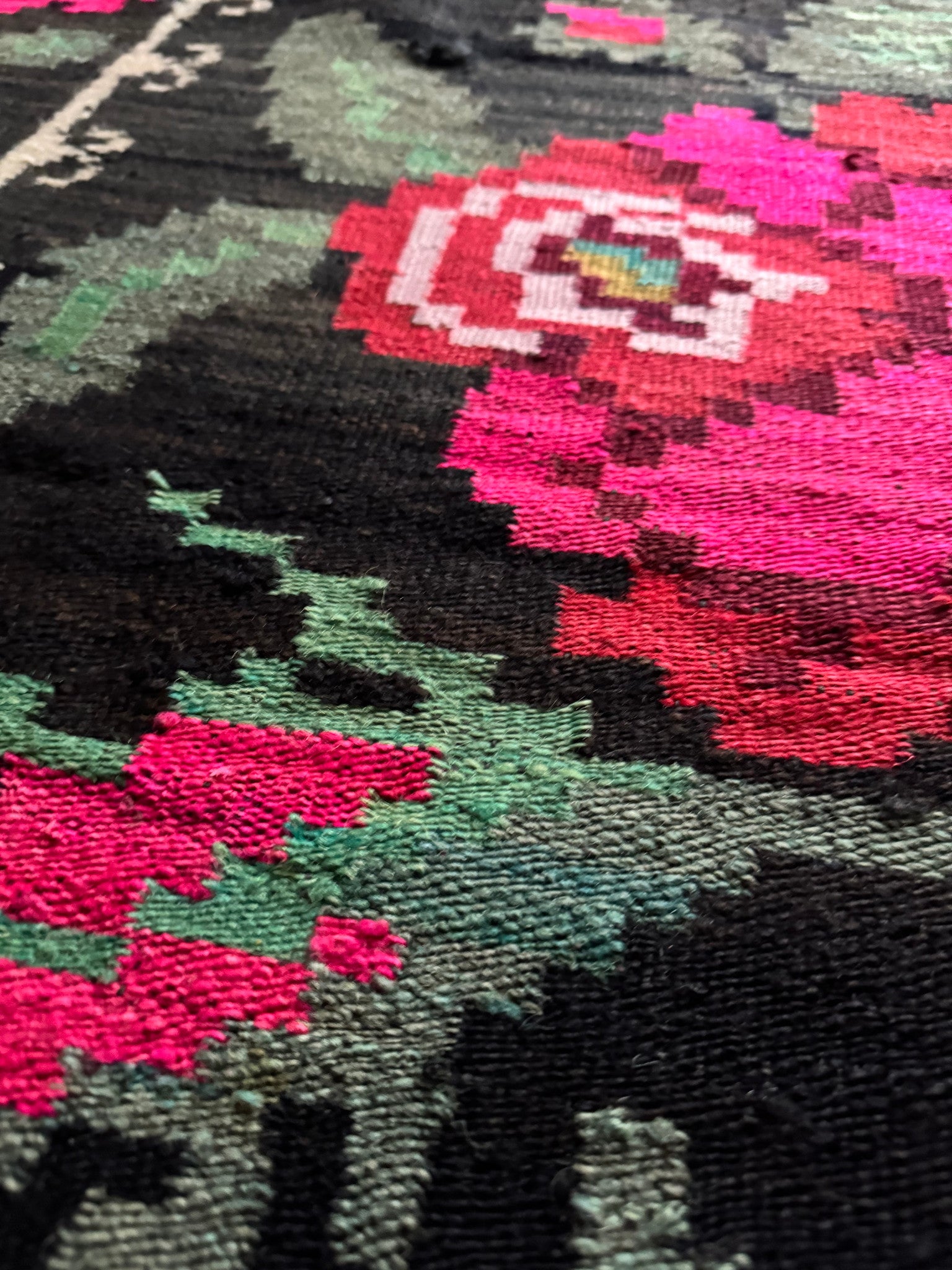 Vintage Black Floral Maramureș Wool Rug, 210x140 cm, view 6