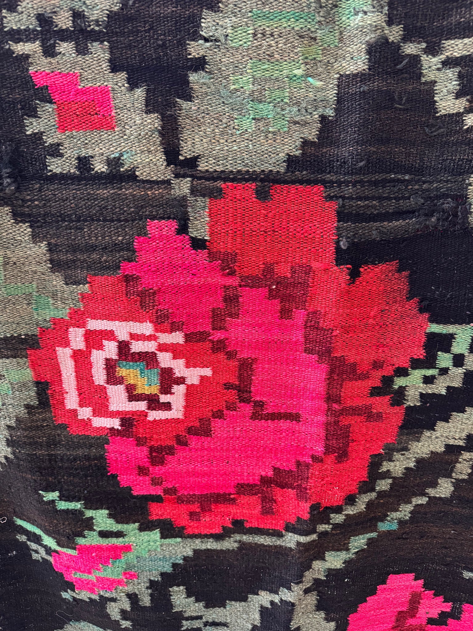 Vintage Black Floral Maramureș Wool Rug, 210x140 cm, view 7