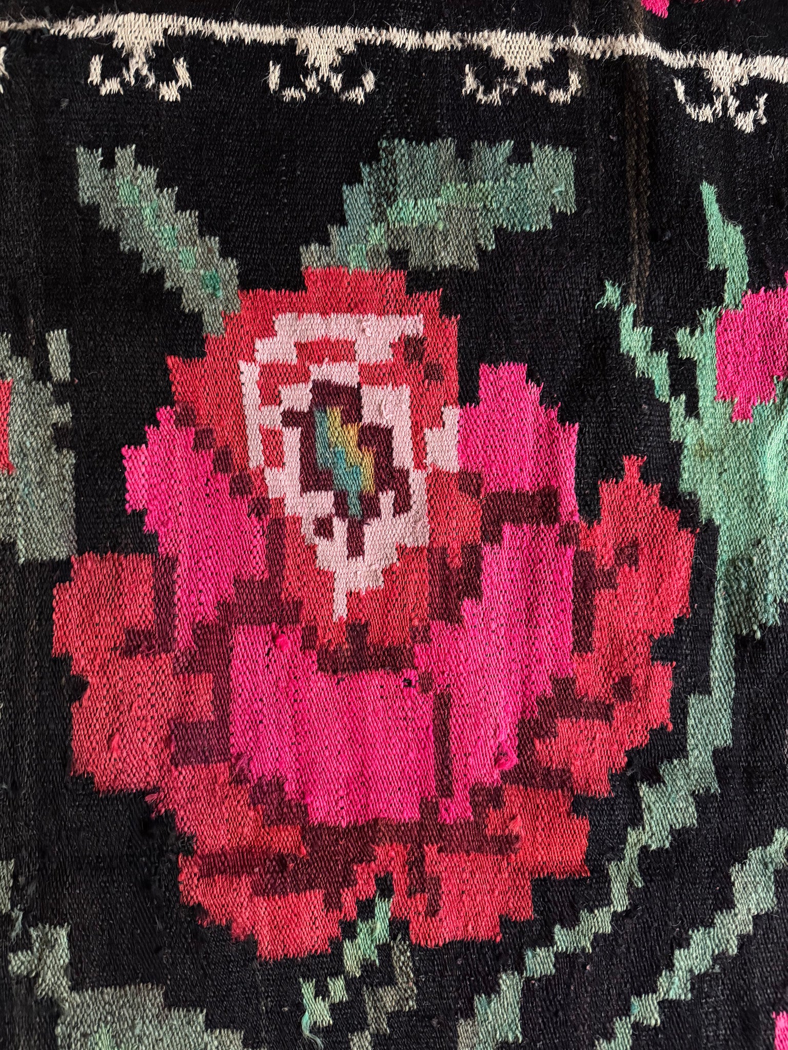 Vintage Black Floral Maramureș Wool Rug, 210x140 cm, view 8