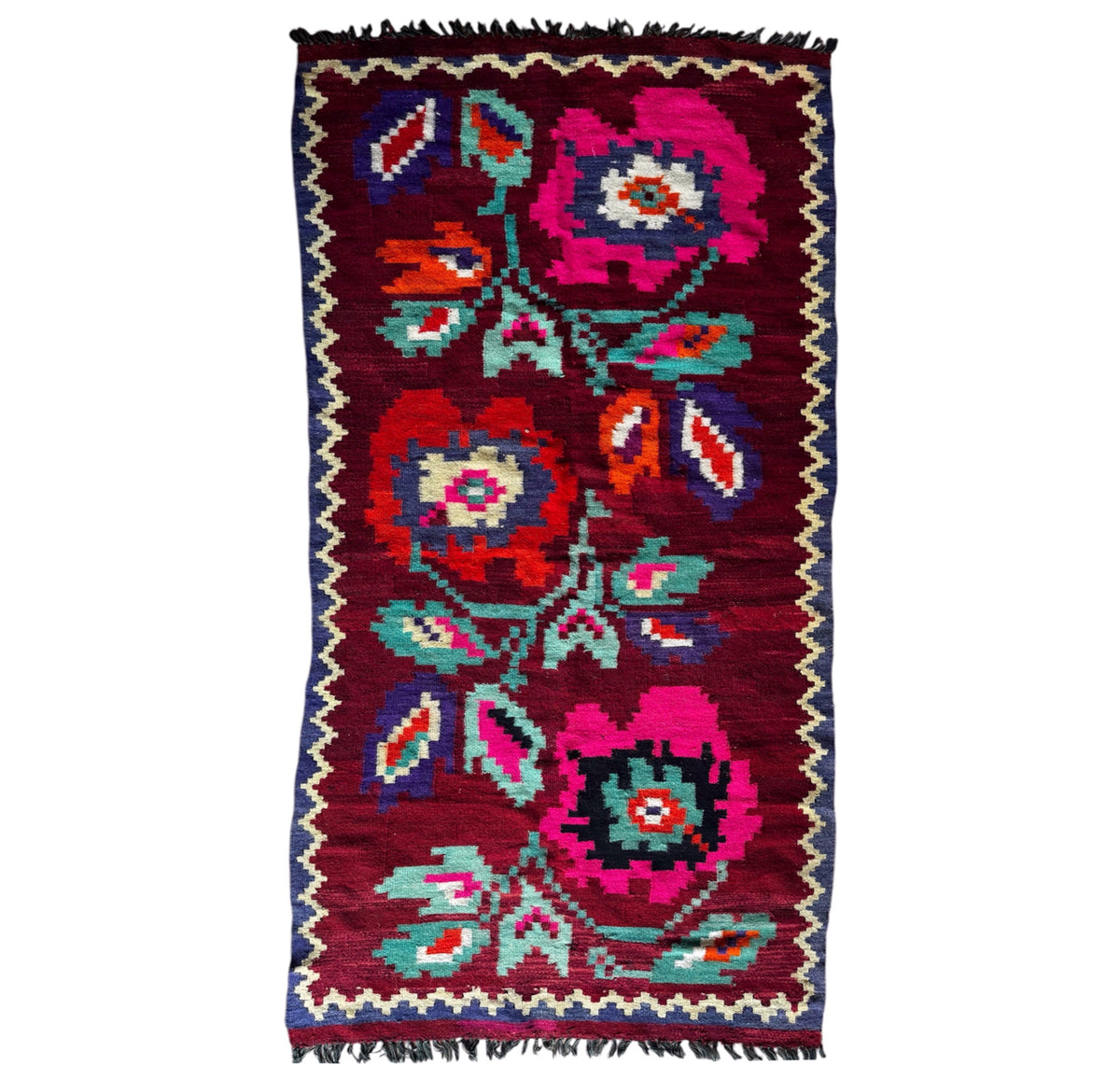 Vintage Floral Maramureș Wool Runner Rug, 193x92 cm