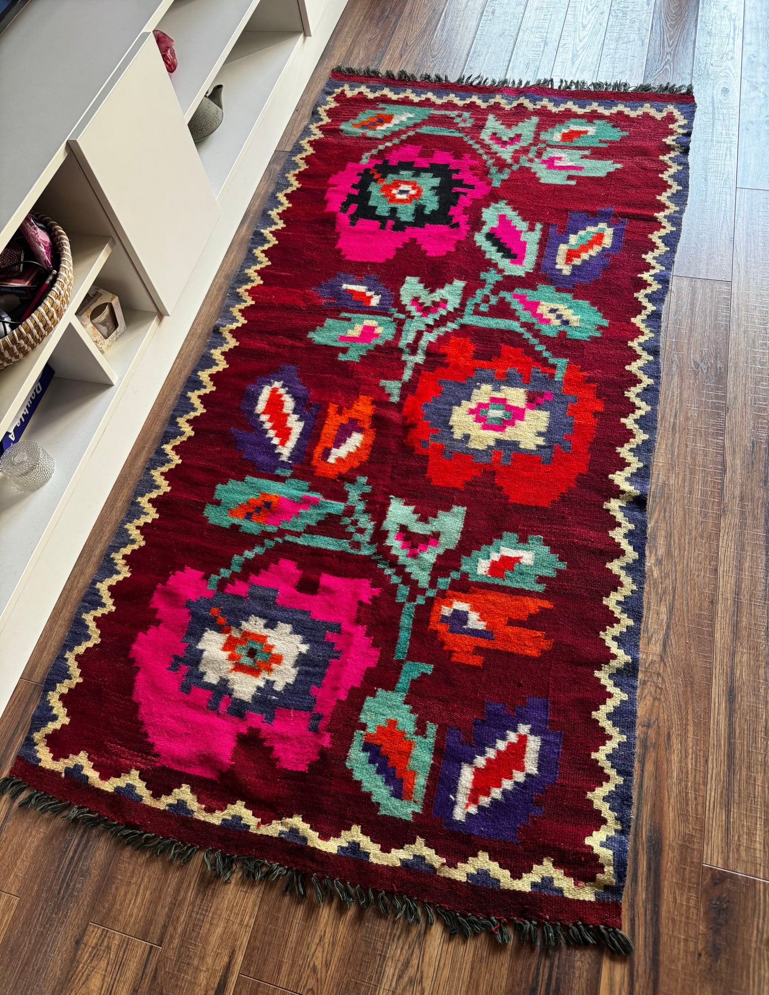 Vintage Floral Maramureș Wool Runner Rug, 193x92 cm, view 5