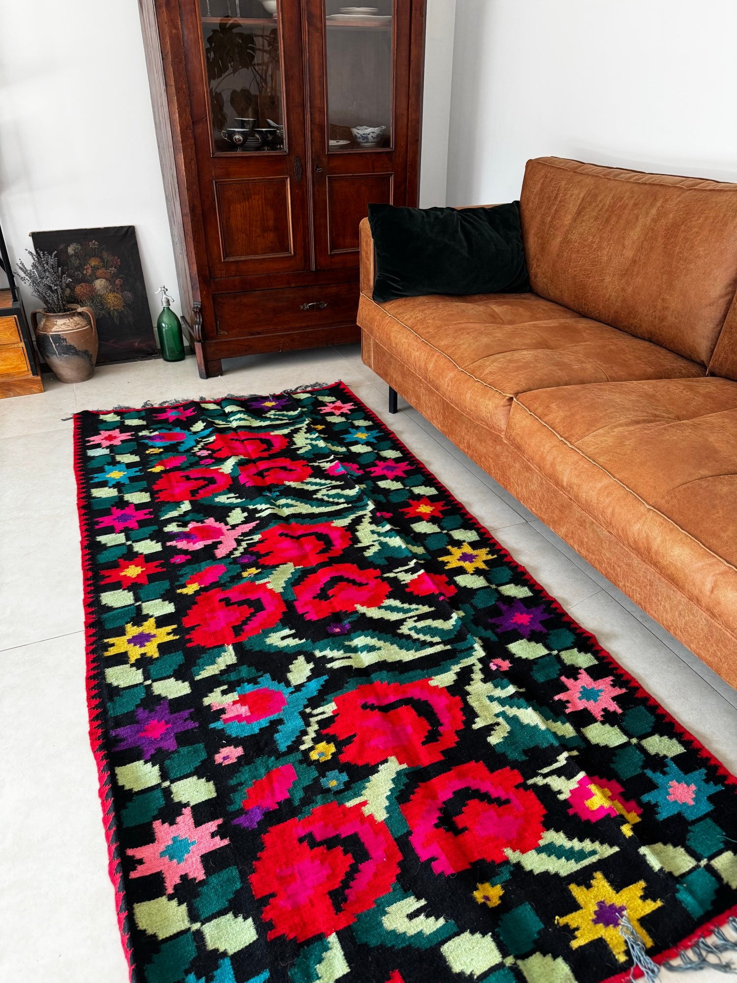Vintage Floral Moldavian Wool Rug, 230x110 cm, view 15