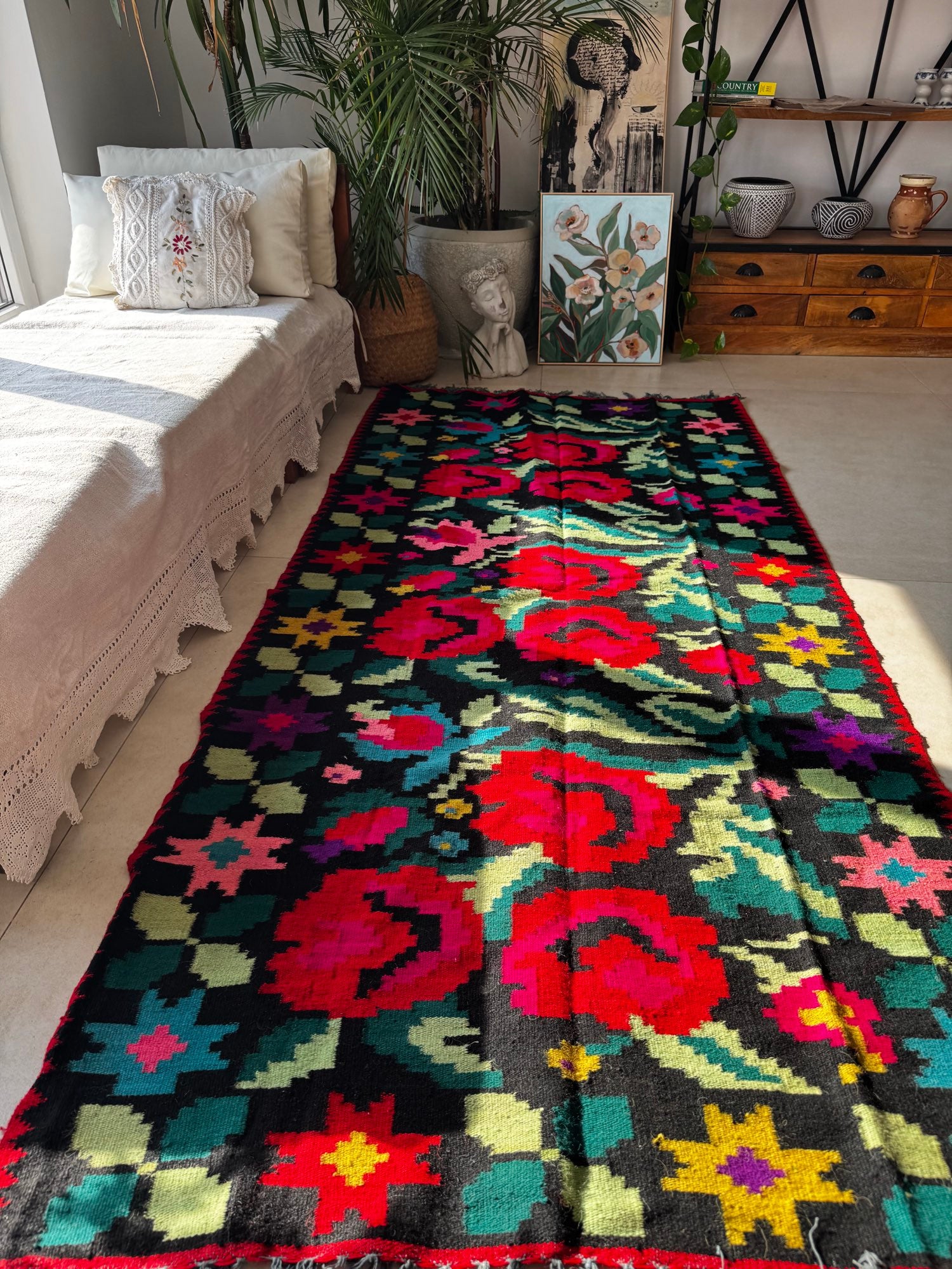 Vintage Floral Moldavian Wool Rug, 230x110 cm, view 2
