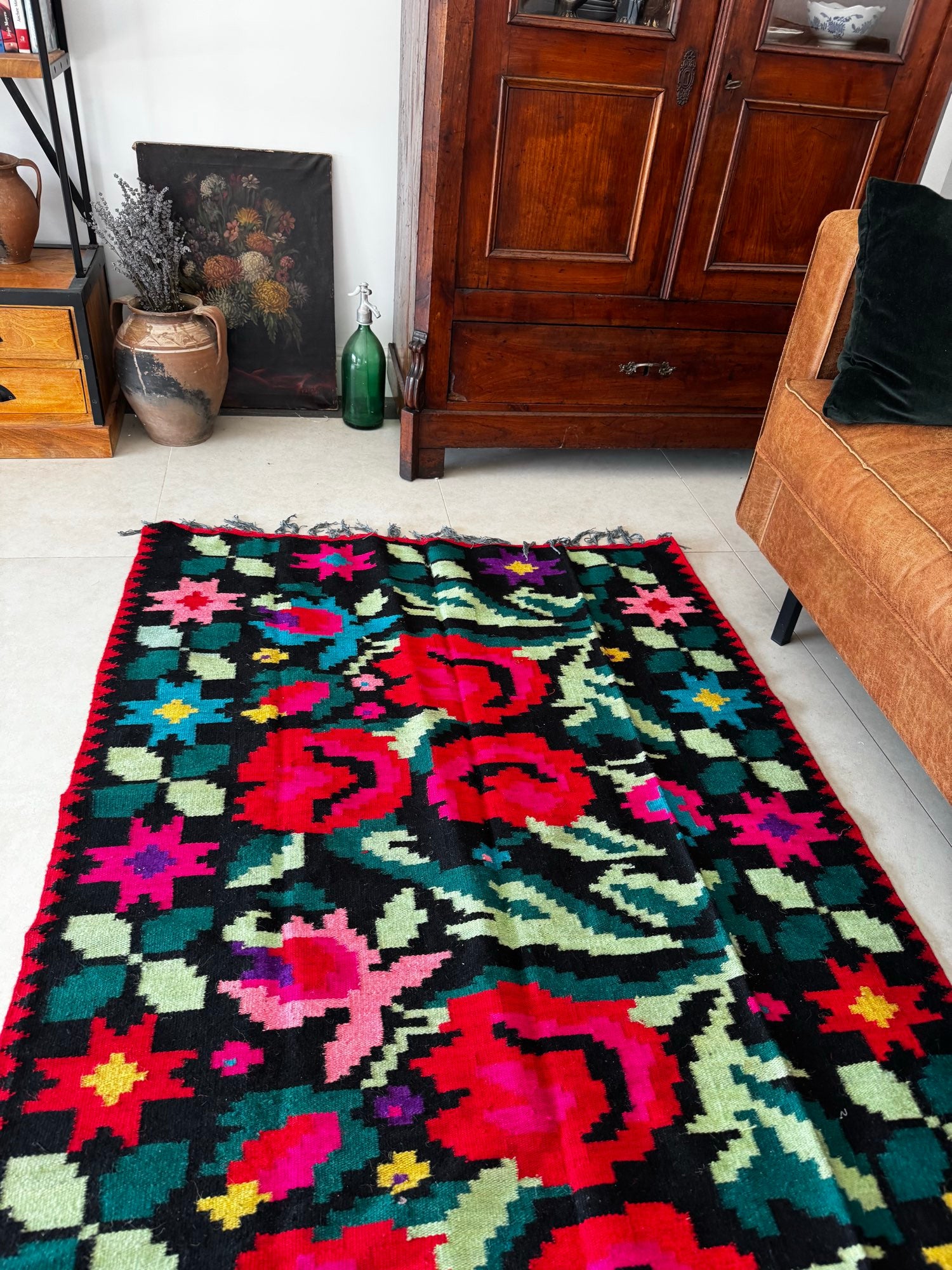 Vintage Floral Moldavian Wool Rug, 230x110 cm, view 4