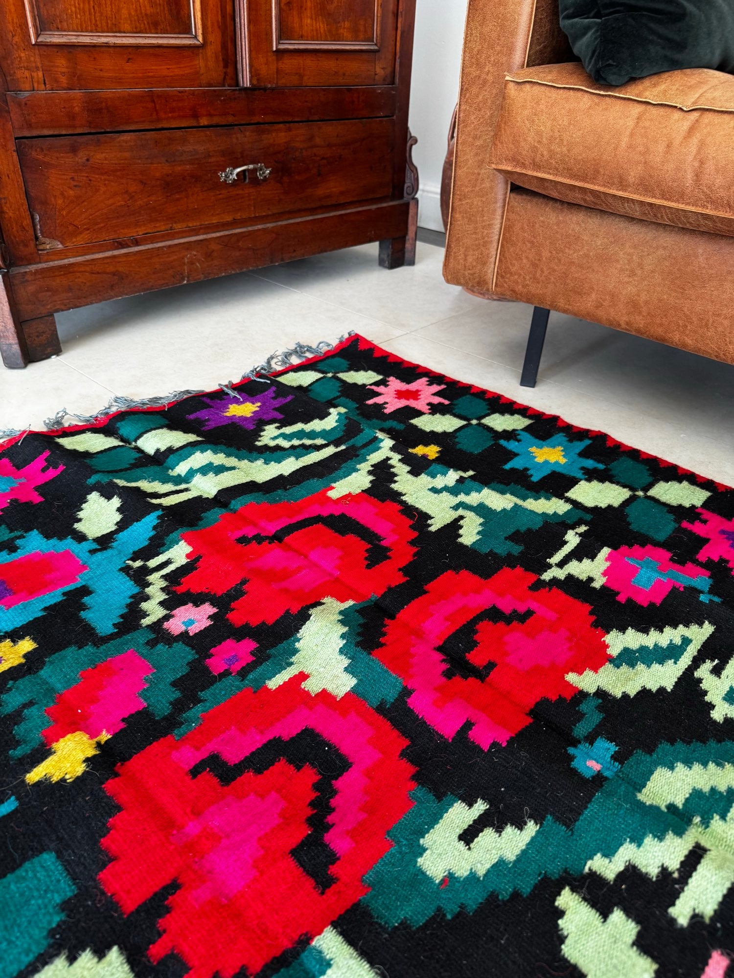 Vintage Floral Moldavian Wool Rug, 230x110 cm, view 5