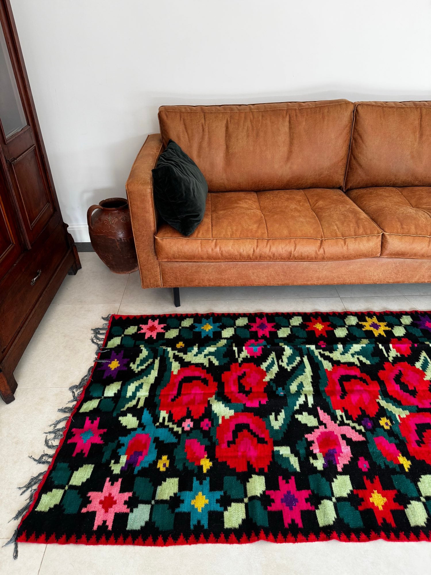 Vintage Floral Moldavian Wool Rug, 230x110 cm, view 6