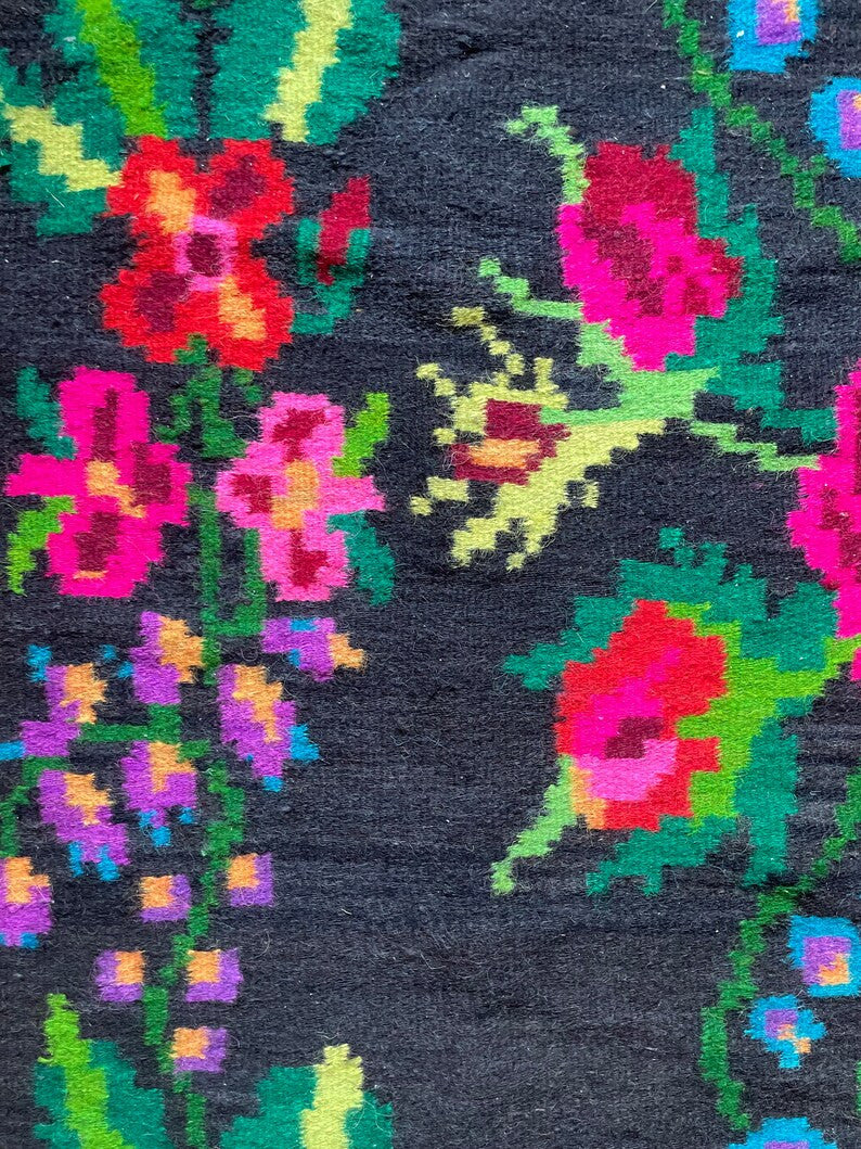 Vintage Black Floral Moldavian Wool Rug, 290x132 cm, view 6