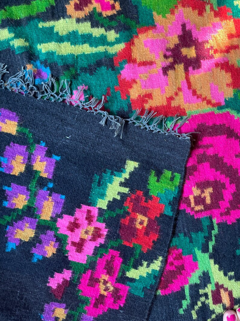 Vintage Black Floral Moldavian Wool Rug, 290x132 cm, view 7