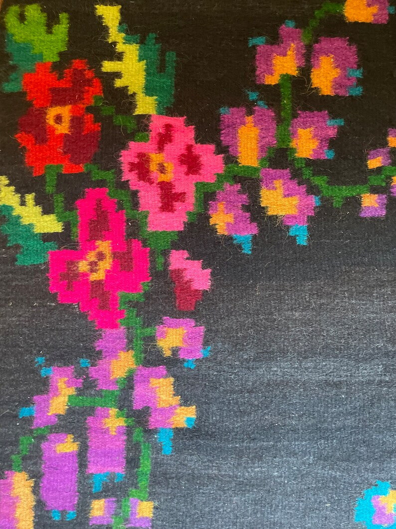 Vintage Black Floral Moldavian Wool Rug, 290x132 cm, view 8