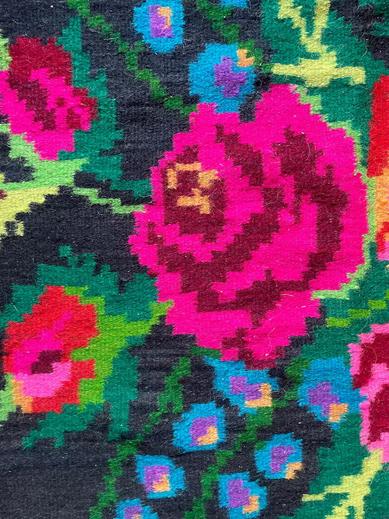Vintage Black Floral Moldavian Wool Rug, 290x132 cm, view 9