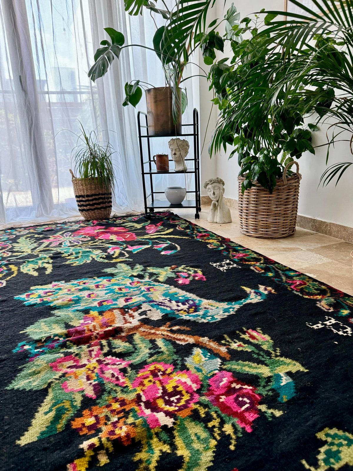 Vintage Moldavian Wool Rug with Peacock, 360x147 cm, view 13