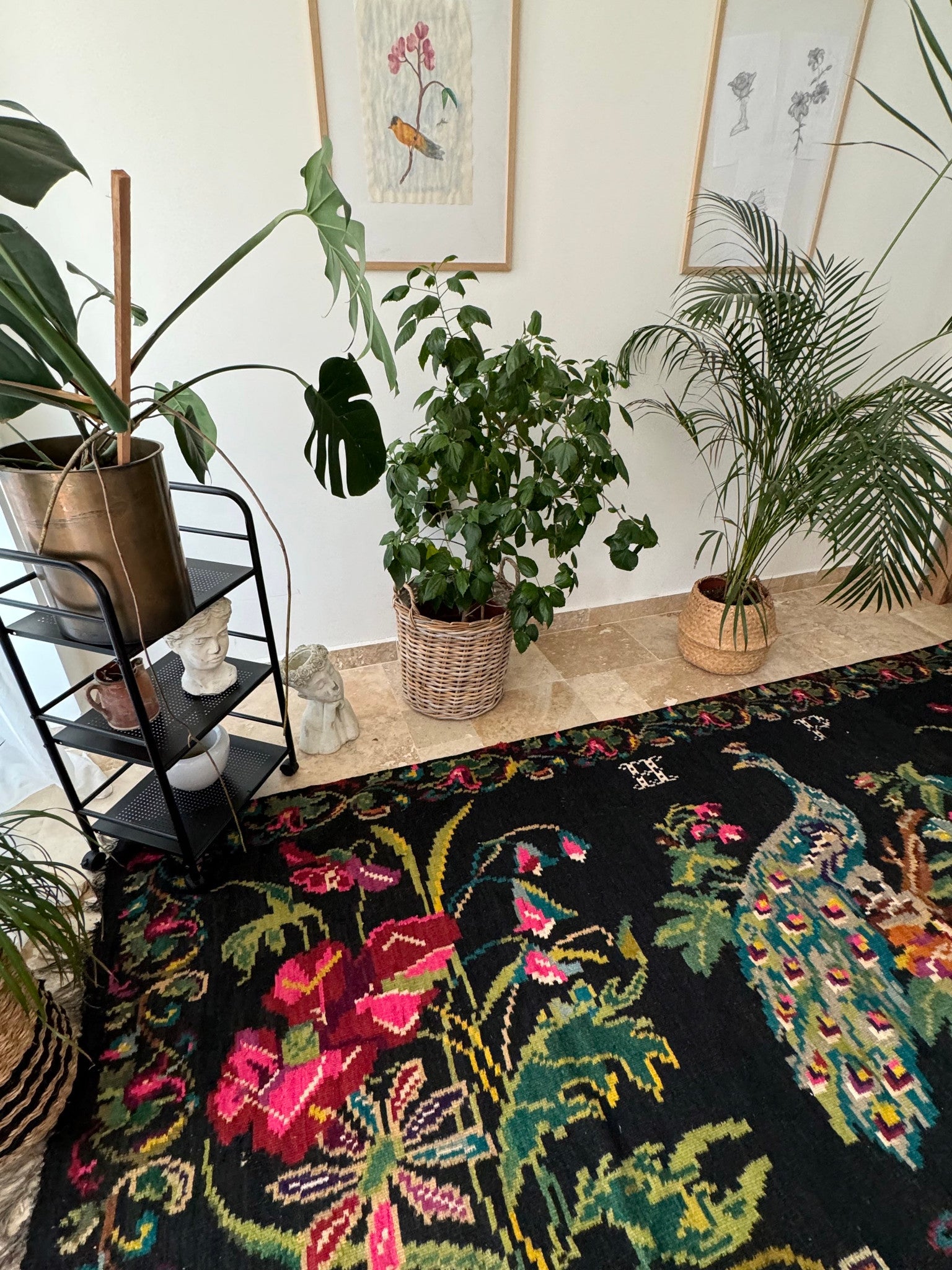 Vintage Moldavian Wool Rug with Peacock, 360x147 cm, view 7