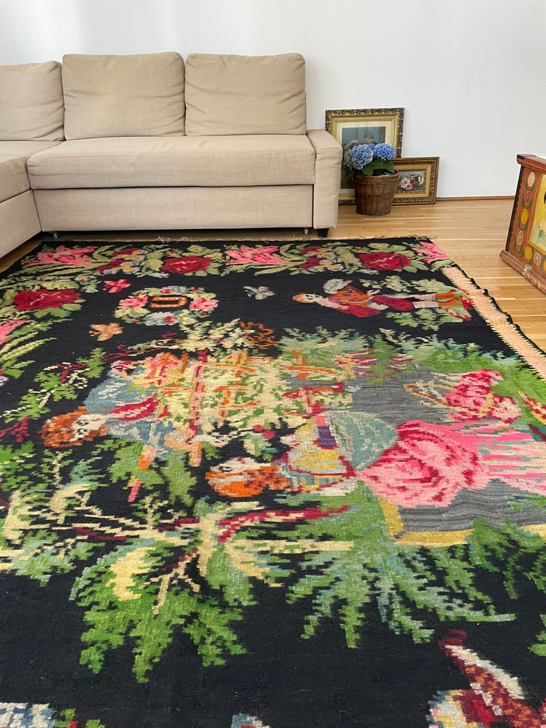 Vintage Black Muntenian Wool Rug, 317x191 cm, view 2
