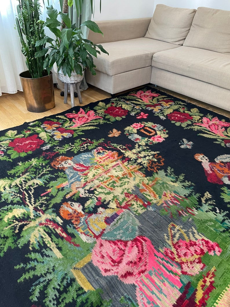 Vintage Black Muntenian Wool Rug, 317x191 cm, view 4
