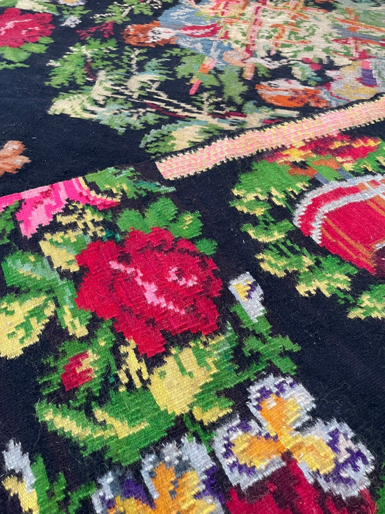 Vintage Black Muntenian Wool Rug, 317x191 cm, view 7