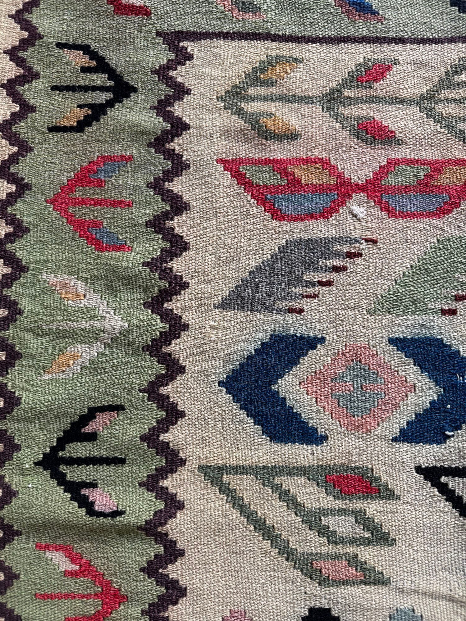 Vintage Geometric Oltenian Wool Kilim Rug, 190x100 cm, view 10