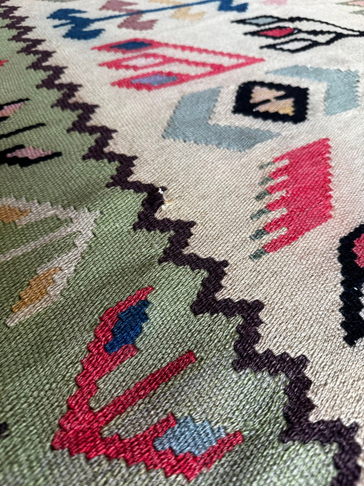 Vintage Geometric Oltenian Wool Kilim Rug, 190x100 cm, view 11