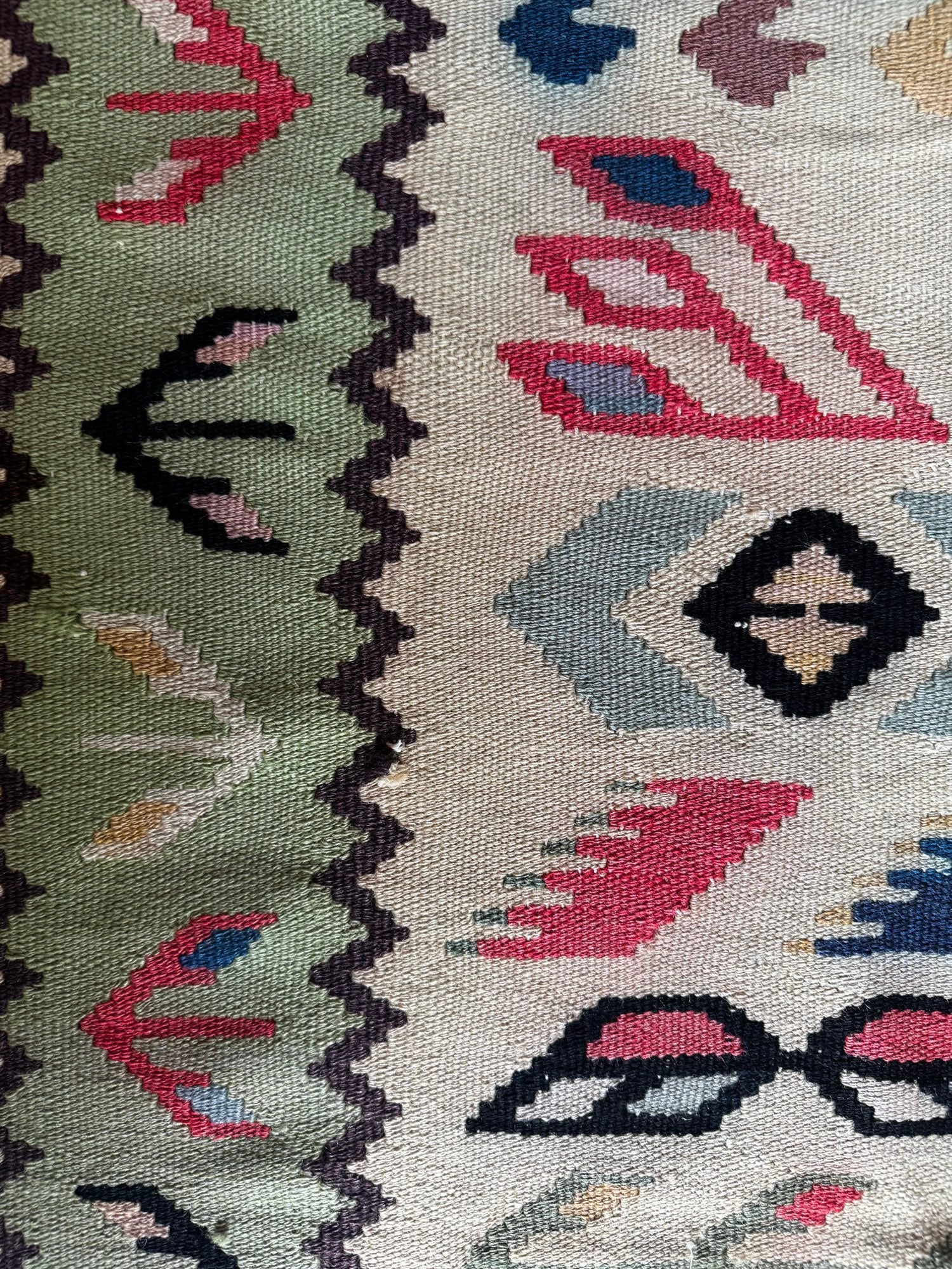 Vintage Geometric Oltenian Wool Kilim Rug, 190x100 cm, view 12