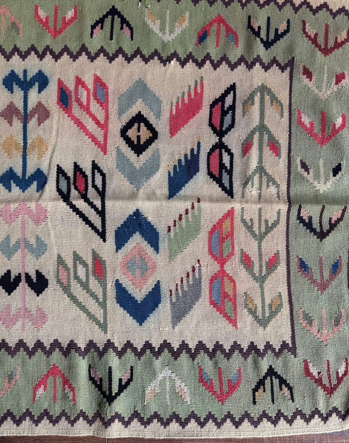 Vintage Geometric Oltenian Wool Kilim Rug, 190x100 cm, view 15