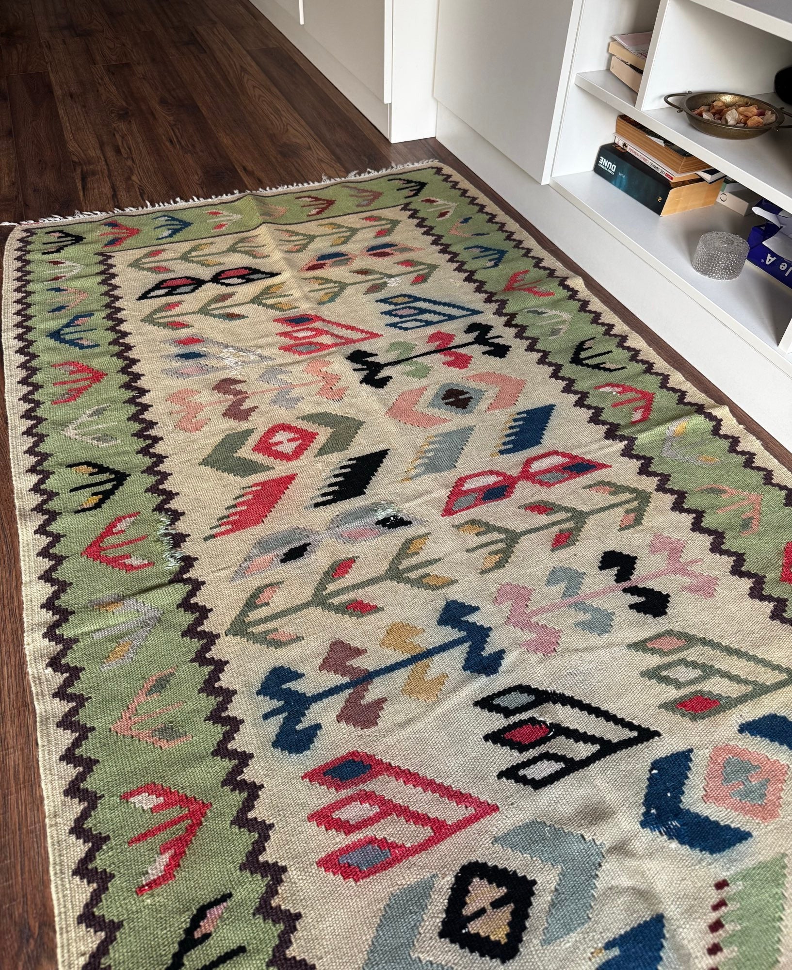 Vintage Geometric Oltenian Wool Kilim Rug, 190x100 cm, view 2
