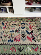 Vintage Geometric Oltenian Wool Kilim Rug, 190x100 cm, view 3