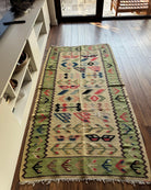 Vintage Geometric Oltenian Wool Kilim Rug, 190x100 cm, view 4
