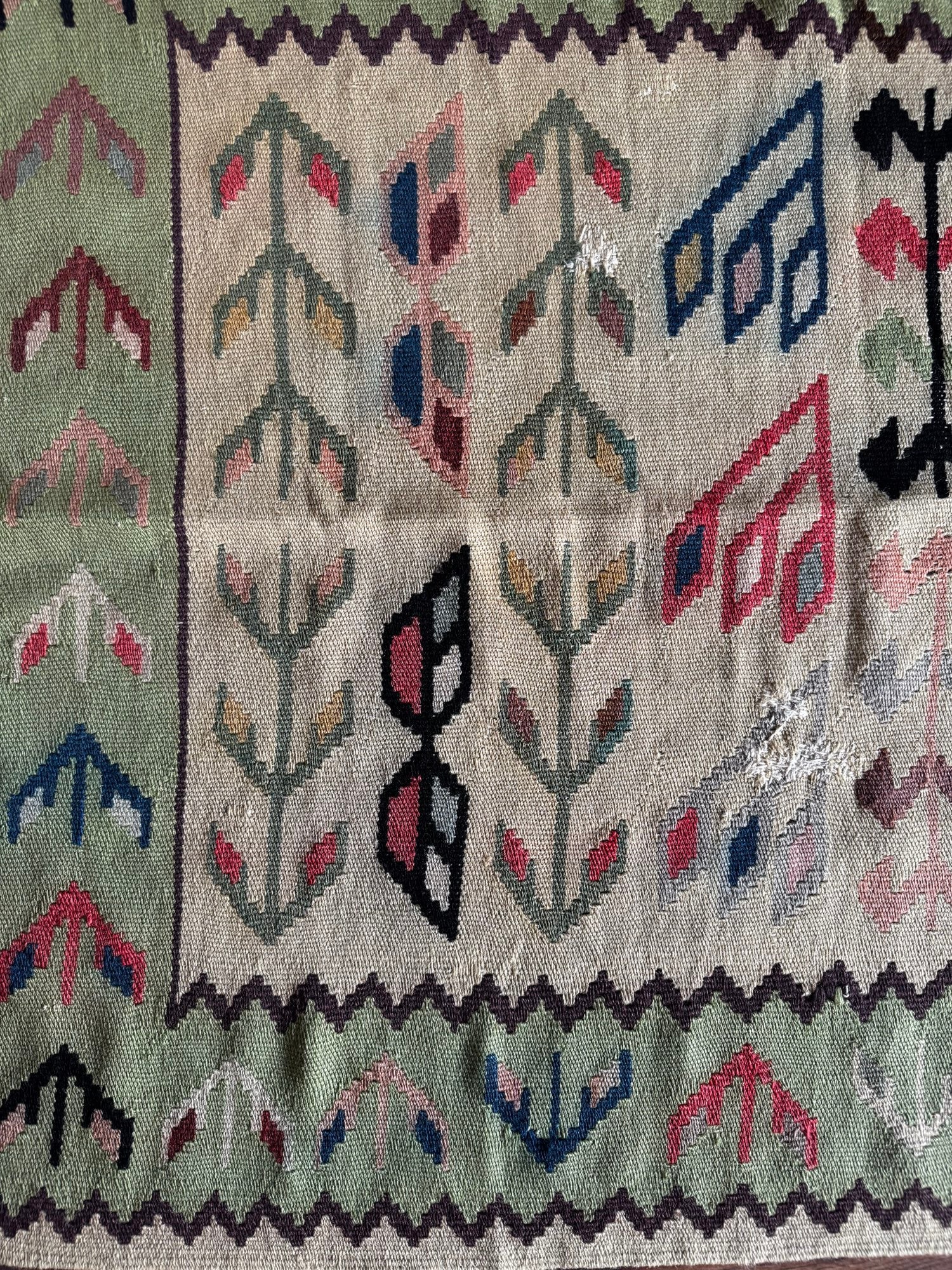 Vintage Geometric Oltenian Wool Kilim Rug, 190x100 cm, view 5