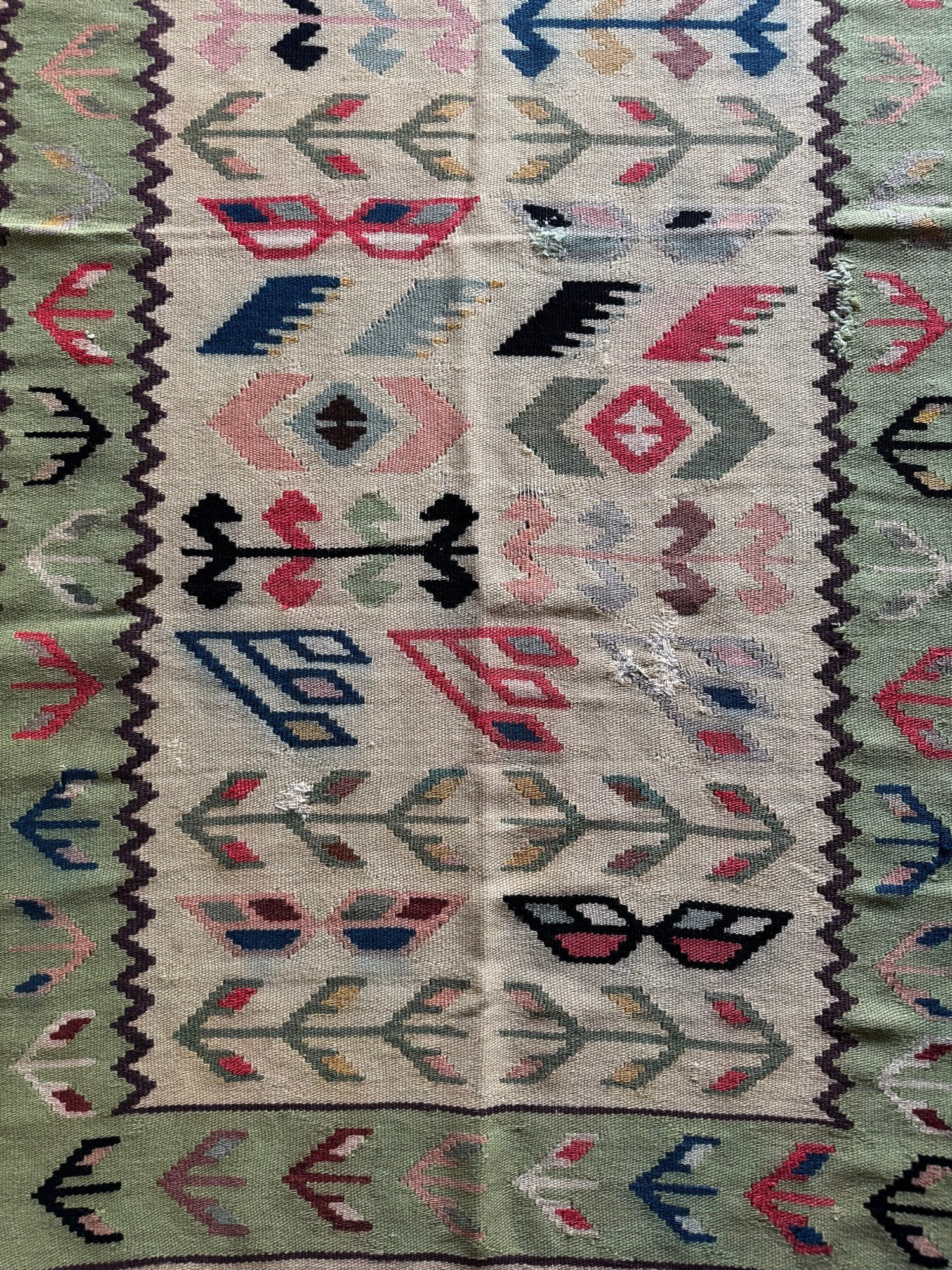 Vintage Geometric Oltenian Wool Kilim Rug, 190x100 cm, view 6