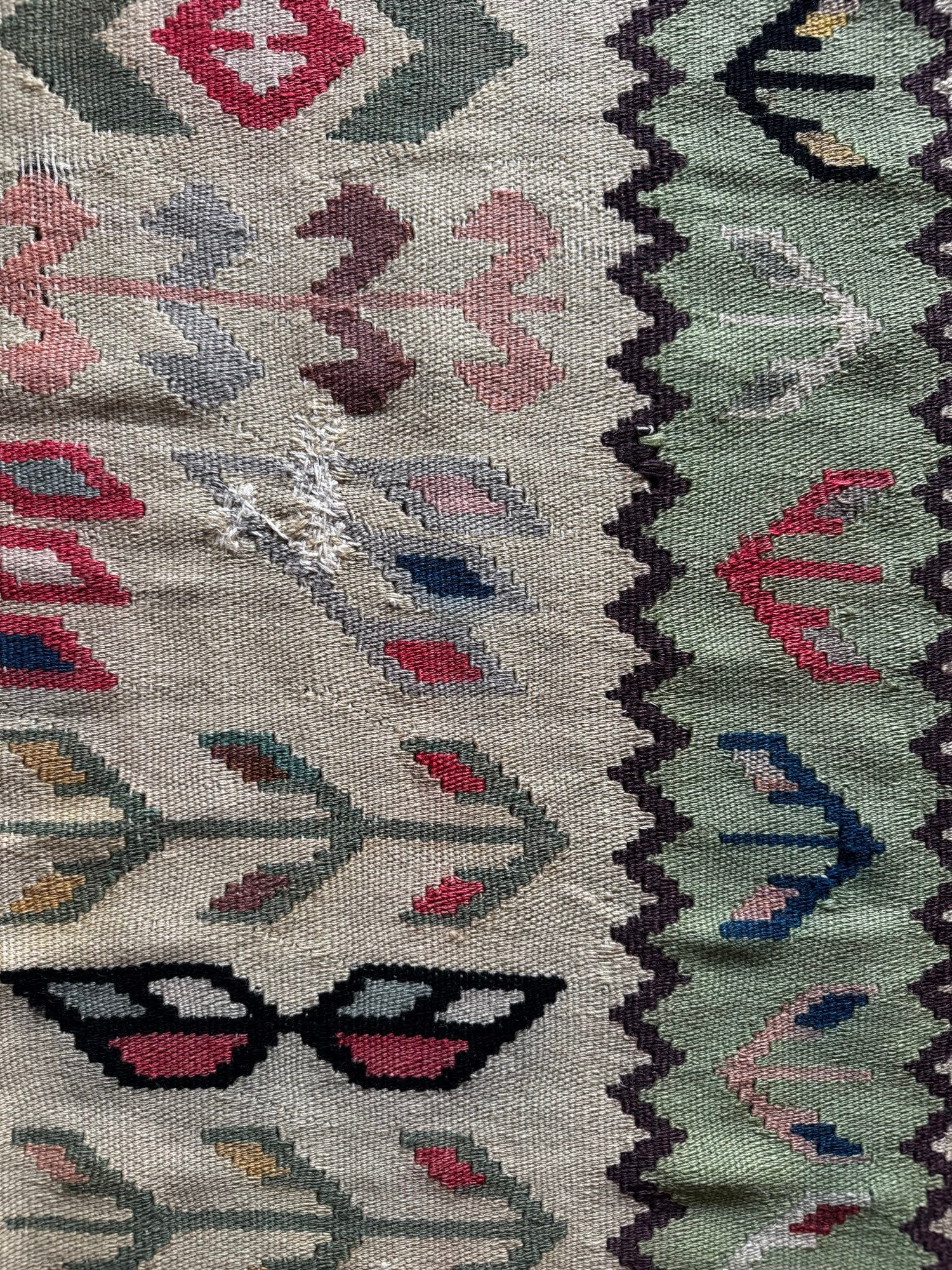 Vintage Geometric Oltenian Wool Kilim Rug, 190x100 cm, view 7