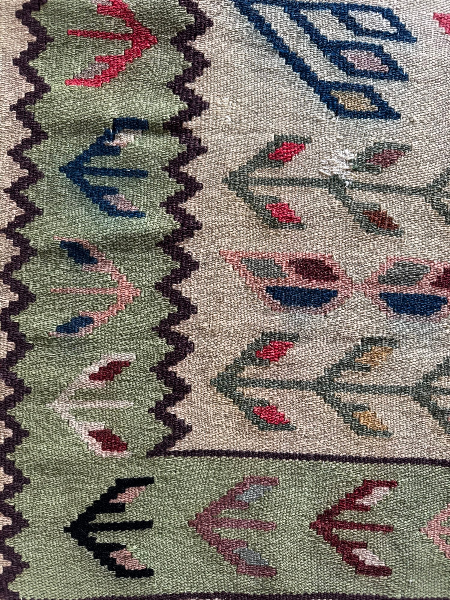 Vintage Geometric Oltenian Wool Kilim Rug, 190x100 cm, view 8