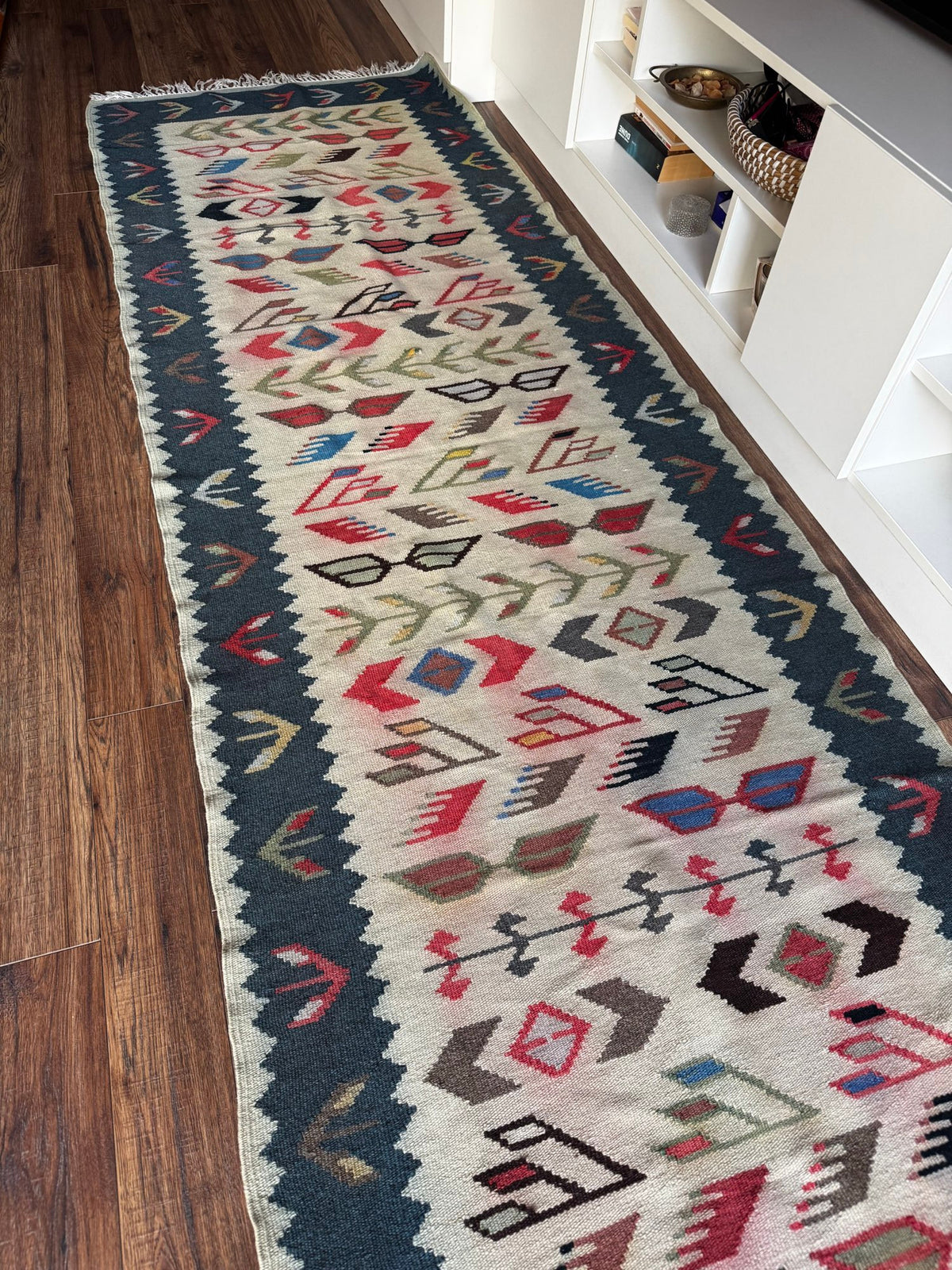 Vintage White Geometric Oltenian Kilim Runner, 295x90 cm, view 12