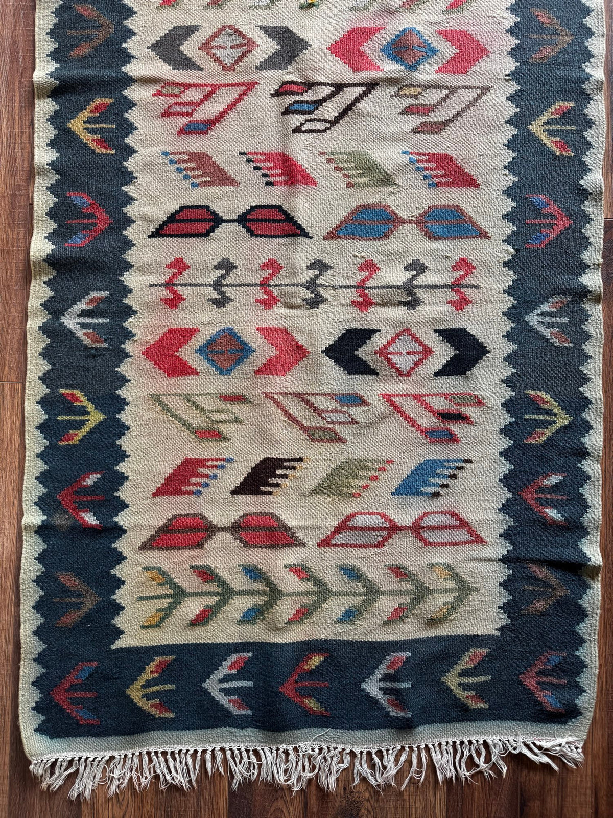 Vintage White Geometric Oltenian Kilim Runner, 295x90 cm, view 13