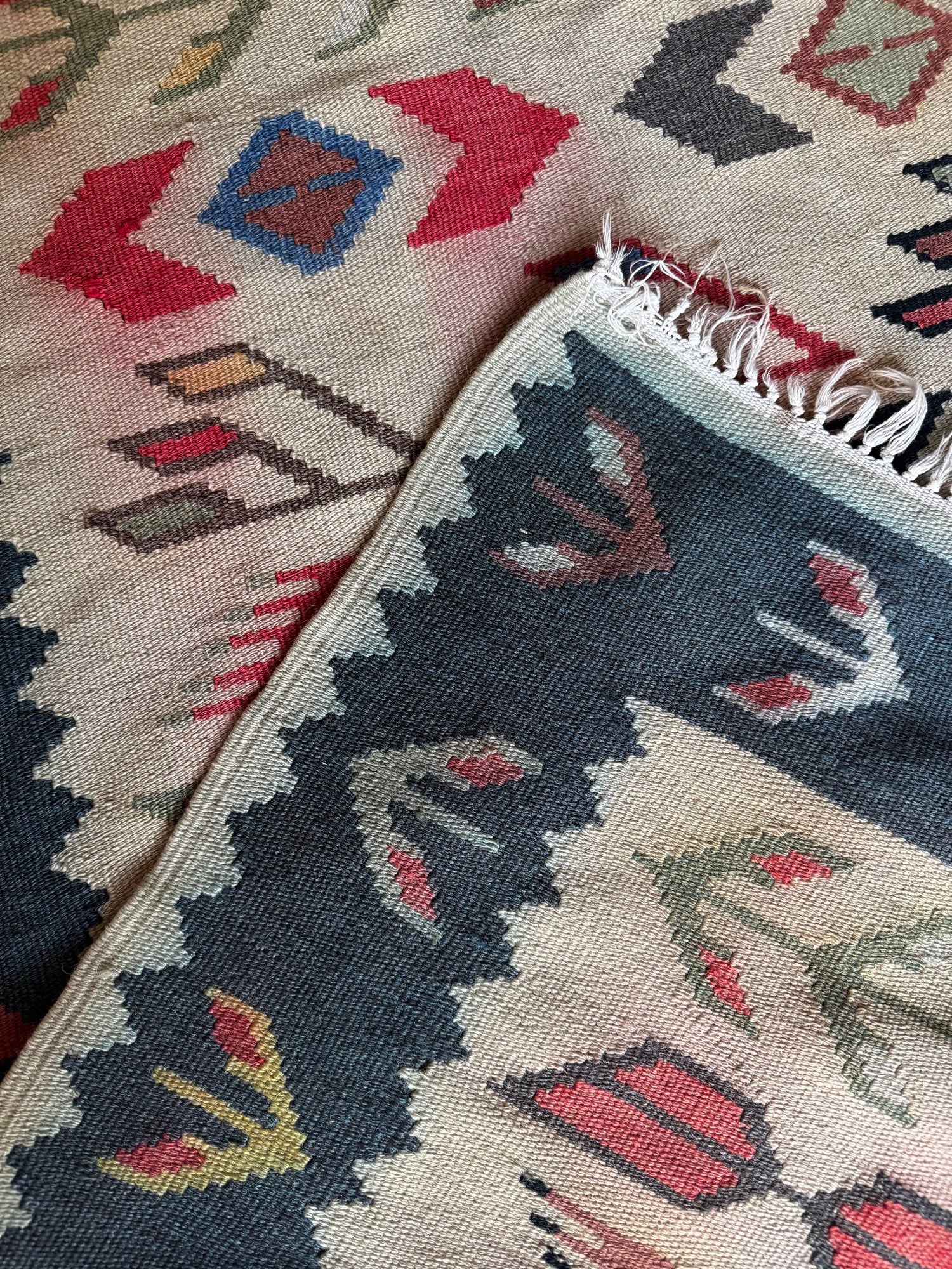 Vintage White Geometric Oltenian Kilim Runner, 295x90 cm, view 15